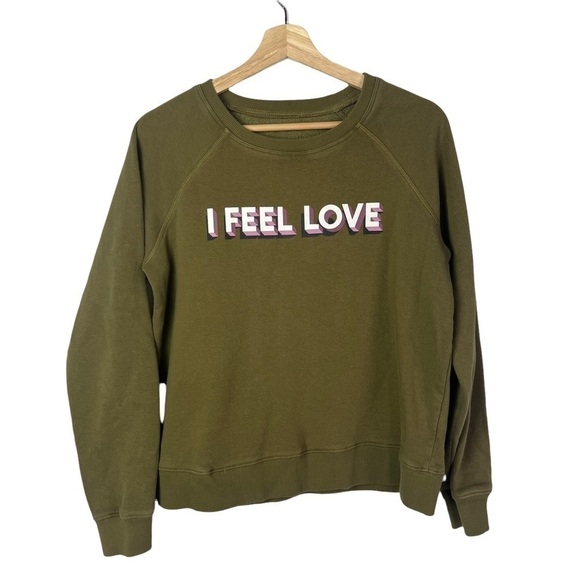 Rebecca Minkoff Olive Green I Feel Love Graphic Crewneck Sweatshirt S - Picture 2 of 5